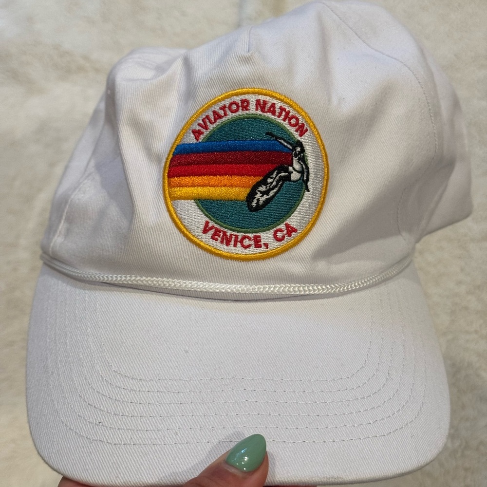 Aviator Nation White and Red Hat with Rainbow Patch